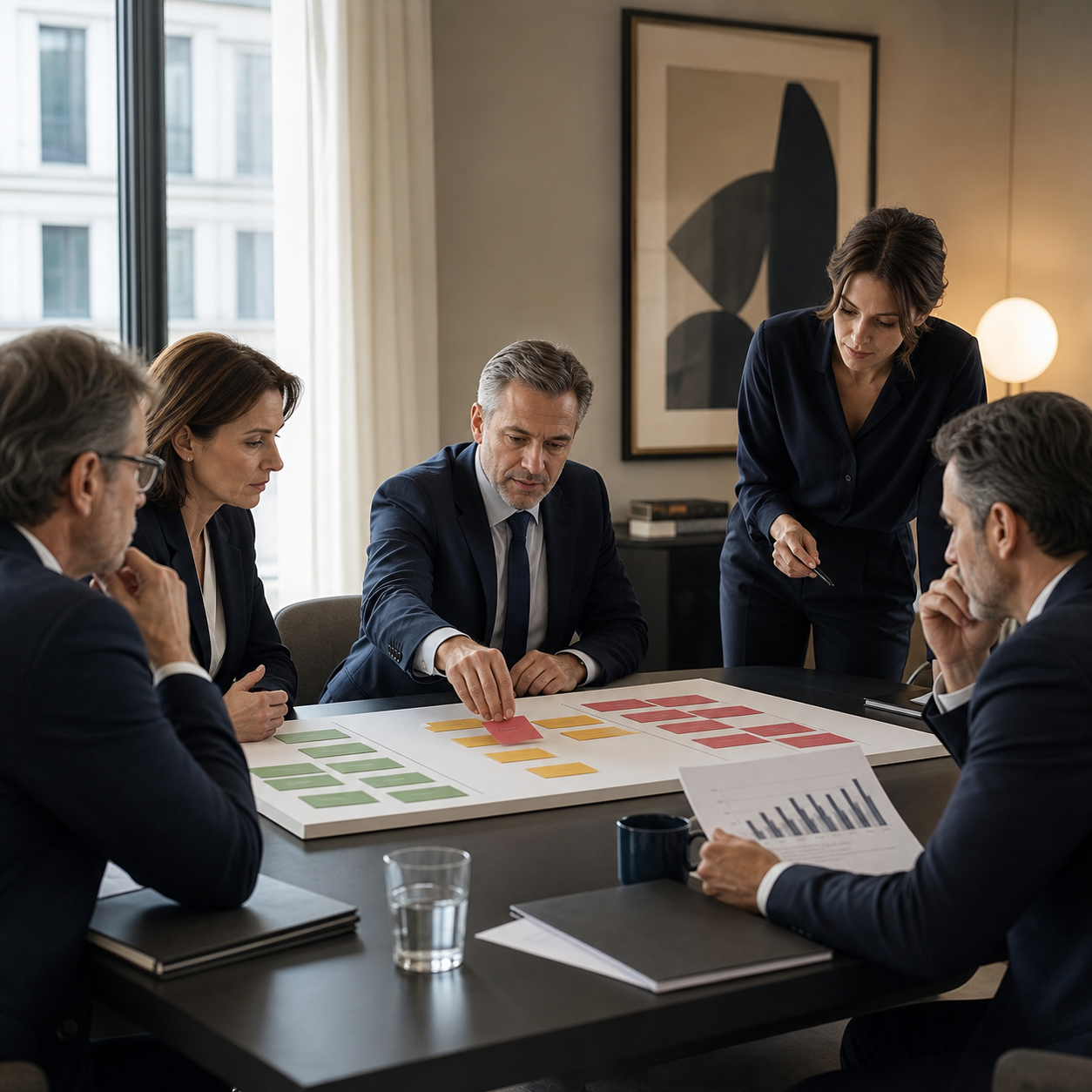 Illustration éditoriale pour Quand tout est prioritaire, le Comex transfère l’arbitrage aux équipes