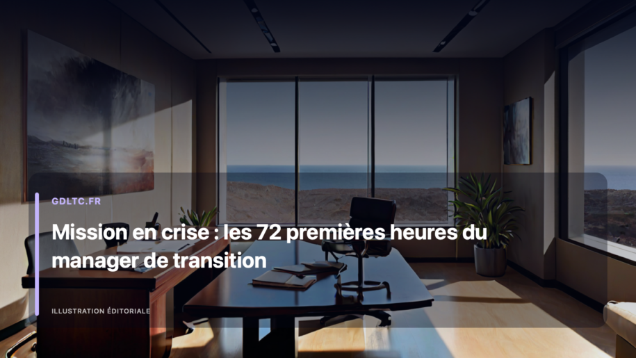 Illustration éditoriale pour « Mission en crise : les 72 premières heures du manager de transition »